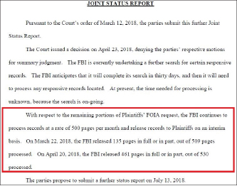 ▲ 프라퍼티오브더피플이 승소함에 따라 FBI는 지난 3월부터 매달 트럼프관련 비밀문서 5백페이지 내외를 공개하고 있으며, FBI의 한국인도박관련 보고서는 지난 5월말부터 공개되고 있다.